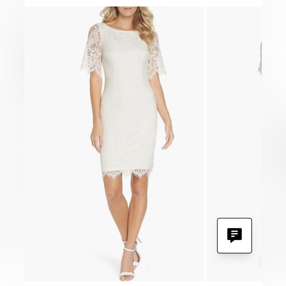 Adrianna Papell White Sheath Dress with Flutter Sleeves size 6